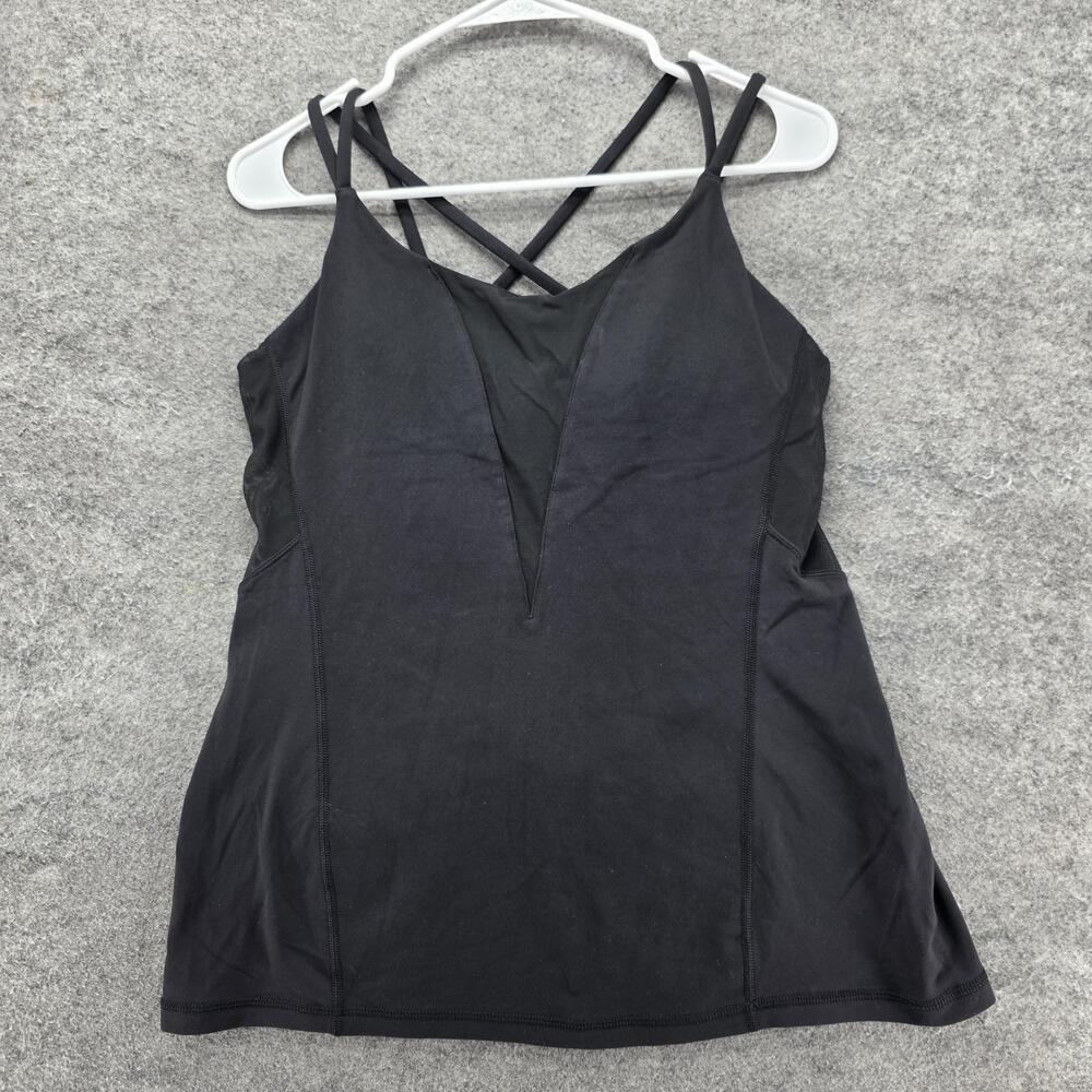 Lululemon Tank Womens 12 Black V-Neck Camisole Built-In Bra Strappy Yoga Gym